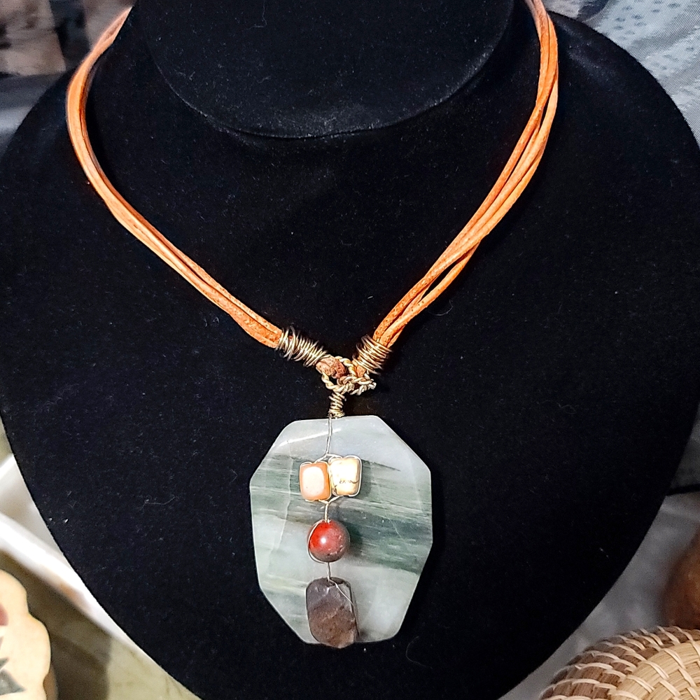 Wire Wrapped Leather Choker With Natural Jasper -handmade by me